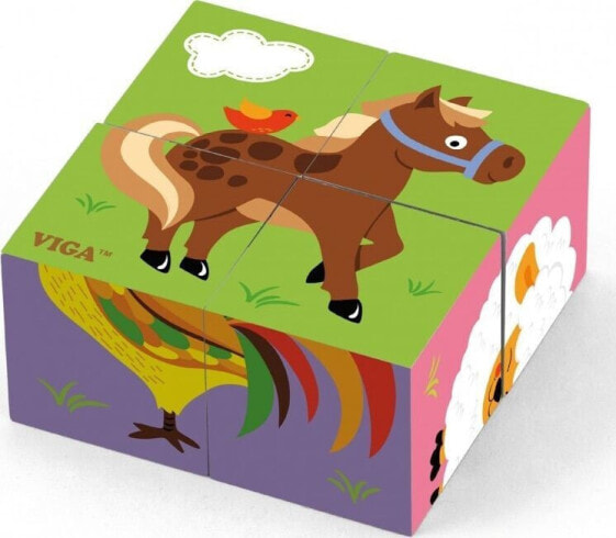 Viga Drewniana układanka Farma Puzzle Viga Toys 4 klocki