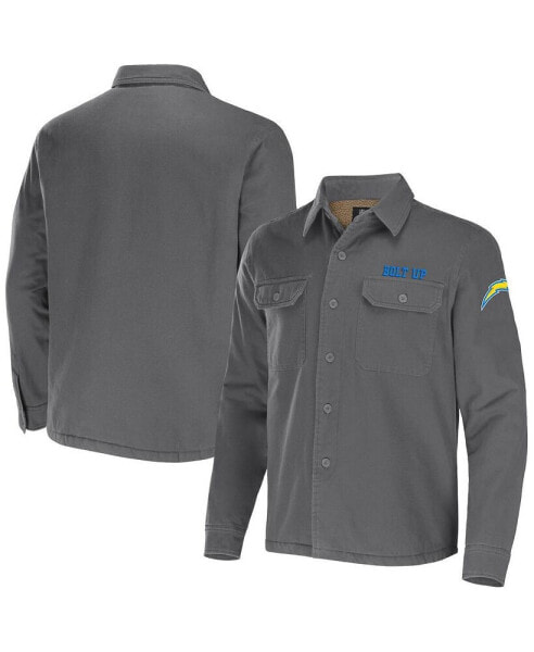 Men's NFL x Darius Rucker Collection by Gray Los Angeles Chargers Canvas Button-Up Shirt Jacket