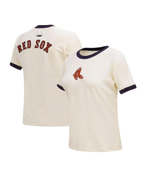 Women's Cream Boston Red Sox Retro Classic Ringer T-shirt