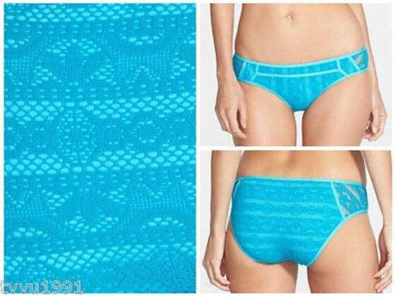 BECCA Show Tell Womens Swimwear Lace Turquoise Hipster Bikini Bottom Size S