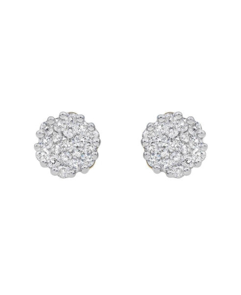 Round Cut Natural Certified Diamond (0.93 cttw) 14k Yellow Gold Earrings Contemporary Stud Design
