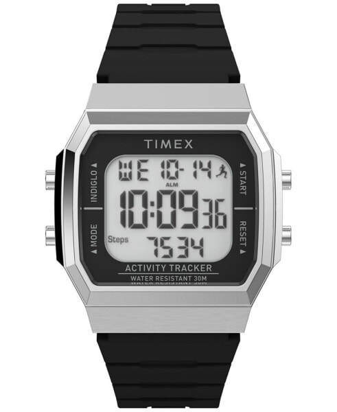 Unisex Activity Tracker Digital Black Silicone Strap 40mm Octagonal Watch