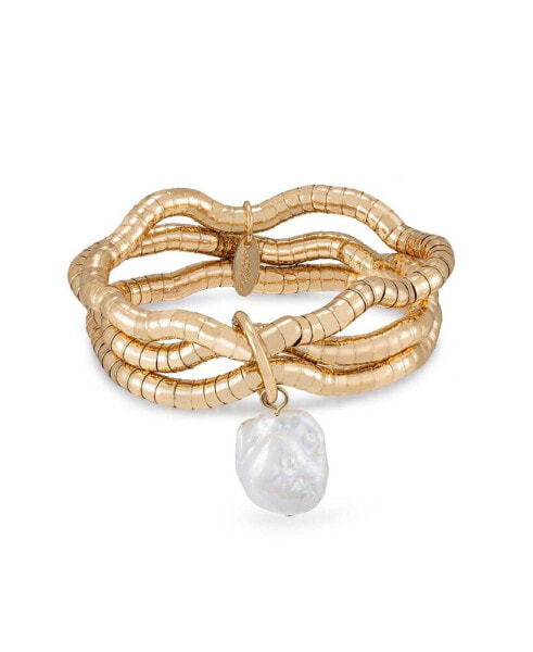 Liquid Gold-Plated and Cultured Freshwater Pearl Multi Layered 18K Gold-Plated Bracelet