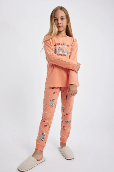 Kız Çocuk Baskılı Uzun Kollu Pijama Takımı