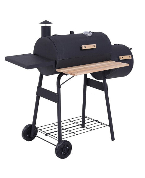 48" Steel Portable Backyard Charcoal BBQ Grill and Offset Smoker Combo with Wheels