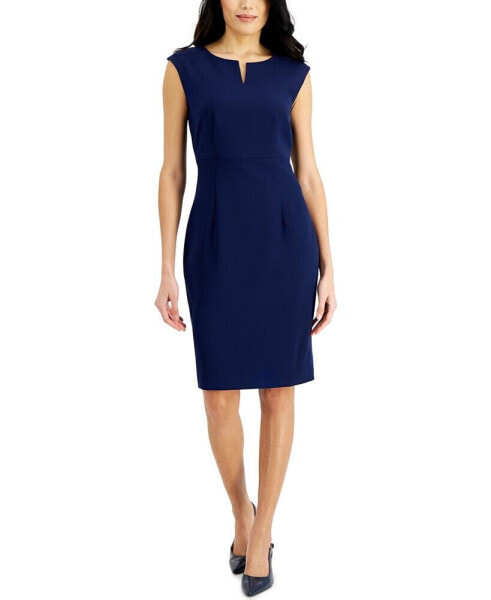 Petite Notched-Neck Sheath Dress