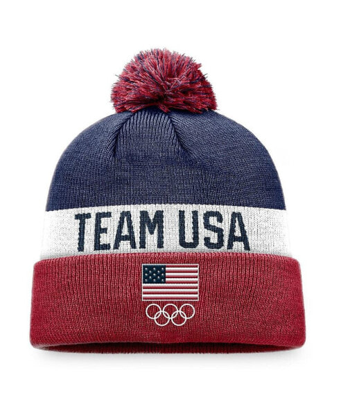 Men's Red, Navy Team USA Cuffed Knit Hat with Pom