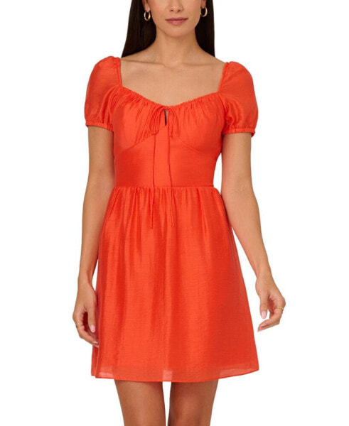 Women's Puff-Sleeve Sweetheart Fit & Flare Dress