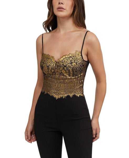 Women's Metallic Foiled Lace Bustier Top