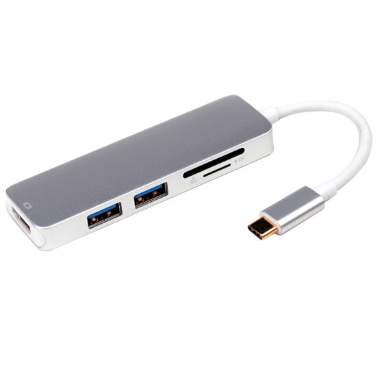 ROLINE 12.02.1041 - Wired - USB 3.2 Gen 1 (3.1 Gen 1) Type-C - Grey - MicroSD (TransFlash) - SD - 5 Gbit/s - 3840 x 2160 pixels