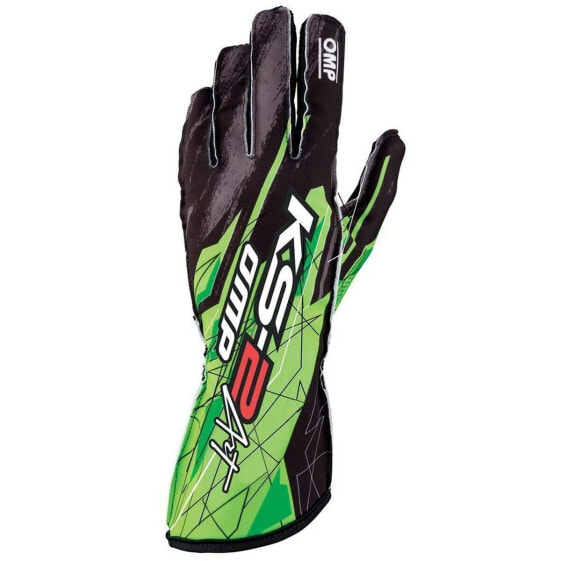 Karting Gloves OMP KS-2 ART Black/Green Black L