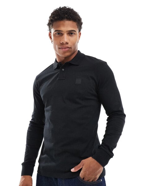 BOSS Passer by long sleeve polo shirt in black - BLACK