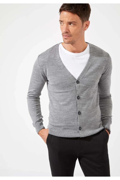 Кардиган defacto Grey Slim Fit V Neck Buttoned Knit R1329AZ20AU