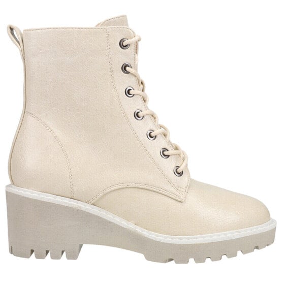 Corkys Ghosted Round Toe Wedge Womens Off White Casual Boots 80-9995-CREA