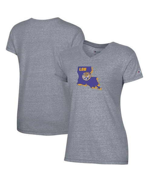 Women's Gray LSU Tigers Vault Logo V-Neck T-shirt
