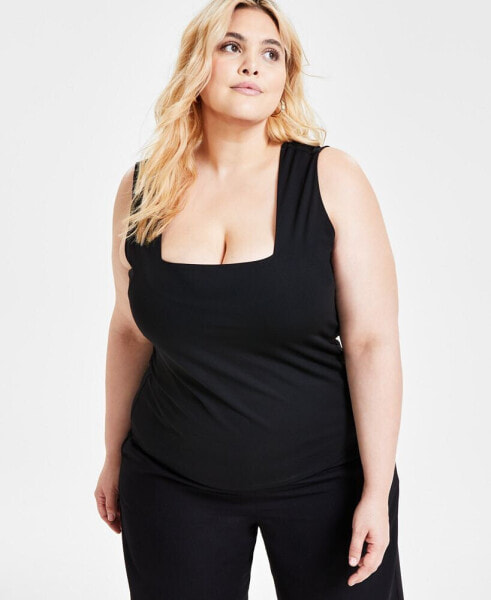 Plus Size Solid Square-Neck Sleeveless Tank Top, Created for Macy's