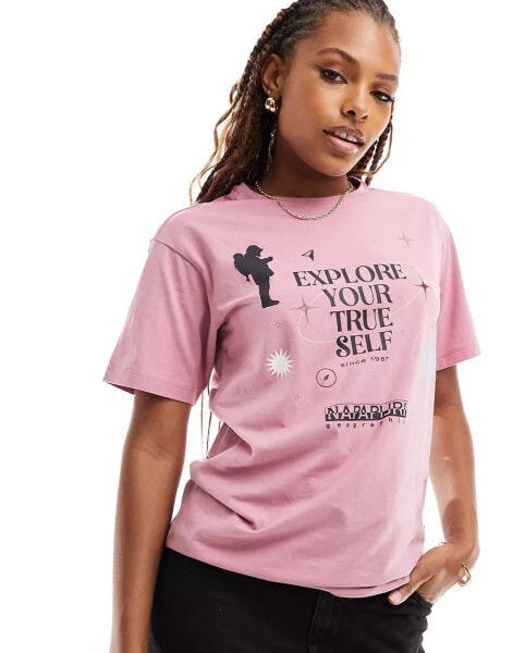 Napapijri Montalva chest print t-shirt in pink