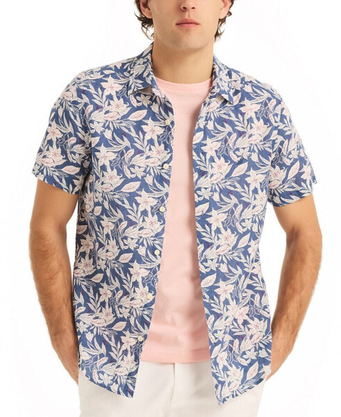 Рубашка мужская Nautica с коротким рукавом в тропическом стиле classic-Fit Linen-Blend