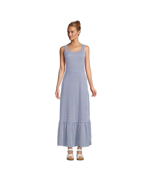 Women's Tall Cotton Modal Square Neck Tiered Maxi Dress