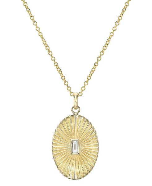 Diamond Baguette Oval Pleated Disc Pendant Necklace (1/10 ct. t.w.) in 14k Gold, 16" + 2" extender