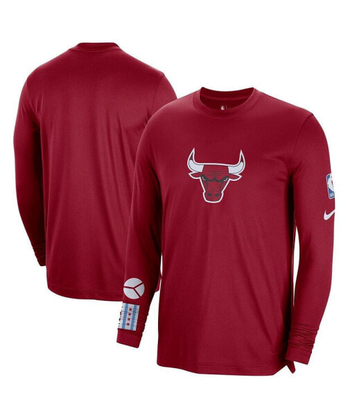 Men's Red Chicago Bulls 2022/23 City Edition Pregame Warmup Long Sleeve Shooting Shirt