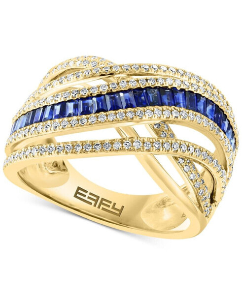 EFFY® Sapphire (1-1/4 ct. t.w.) & Diamond (5/8 ct. t.w.) Crossover Ring in 14k Gold