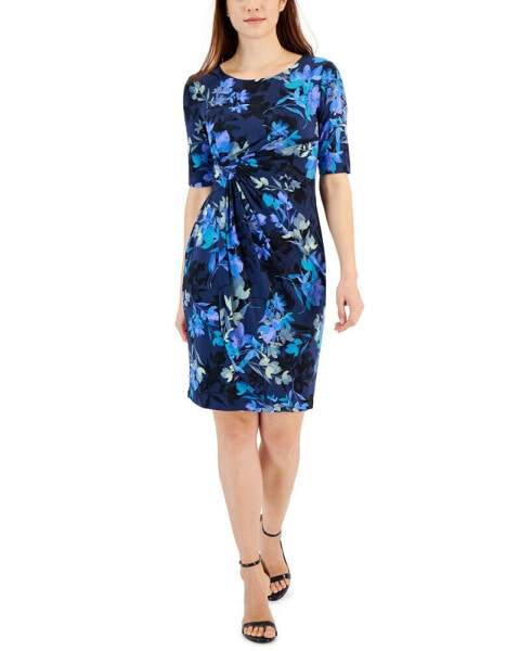 Petite Printed Draped Side-Tab Sheath Dress