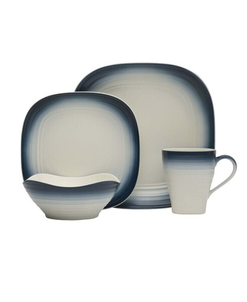 Swirl Square 16 Piece Dinnerware Set, Service For 4