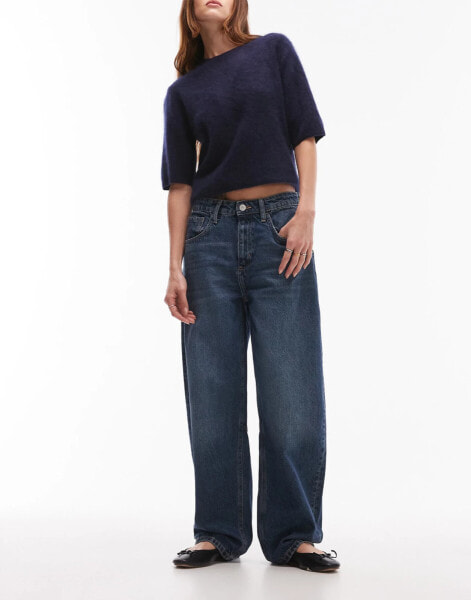 Mango medium waist barrel leg jean in dark blue