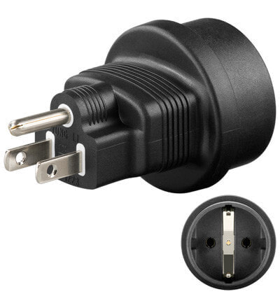 Goobay Mains Adapter US - Black - Type F - Type B - Straight - Straight - 250 V - 10 A