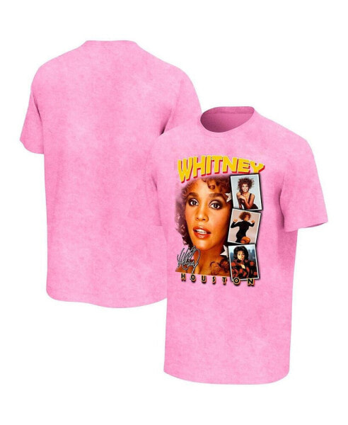 Men's Pink Whitney Houston Photo Collage Washed T-shirt