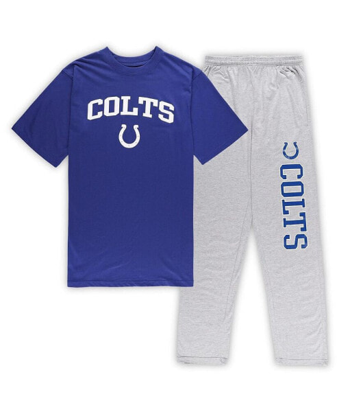 Men's Royal, Heather Gray Indianapolis Colts Big and Tall T-shirt and Pants Sleep Set