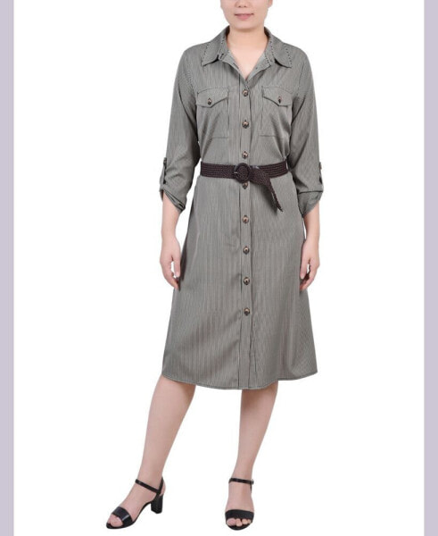 Petite 3/4 Roll Tab Sleeve Shirtdress