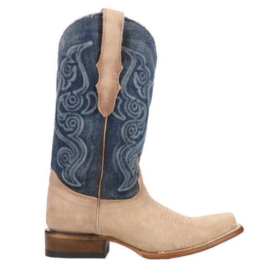 Corral Boots Embroidered Square Toe Cowboy Womens Beige, Blue Casual Boots Z522