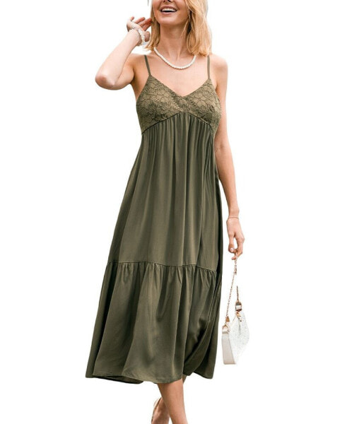 Women's Floral Lace Cami Midi Beach Dress