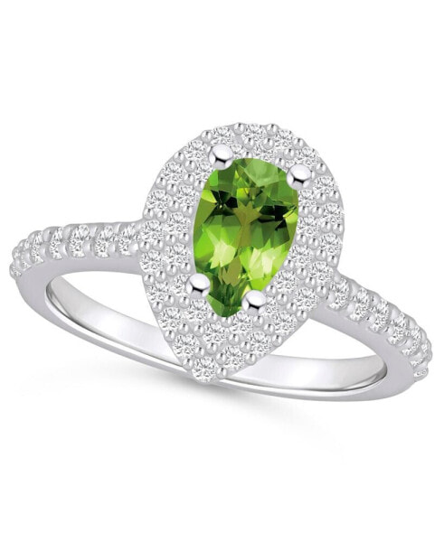 Peridot and Diamond Accent Halo Ring in 14K White Gold