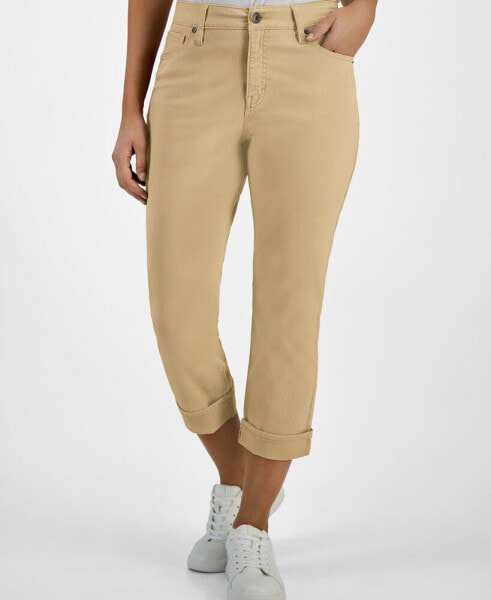 Petite Curvy-Fit Mid Rise Cuffed Capri Jeans, Created for Macy's