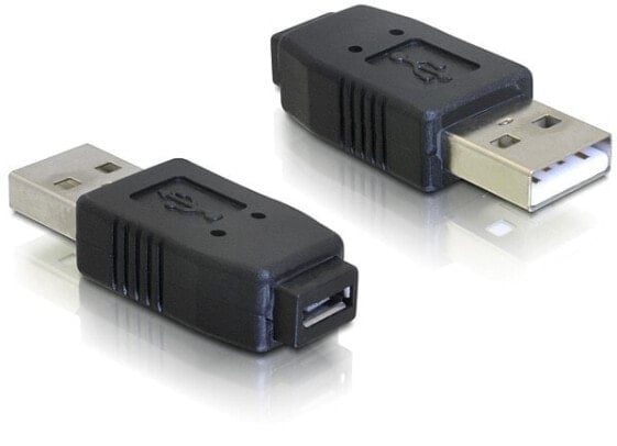 Delock Adapter USB micro-A+B female to USB2.0-A male, USB micro-A+B, USB 2.0 A, Black