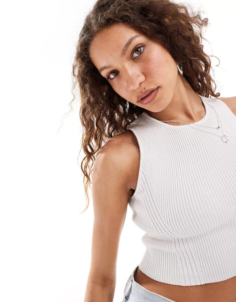 Monki cropped rib detail knitted vest in white