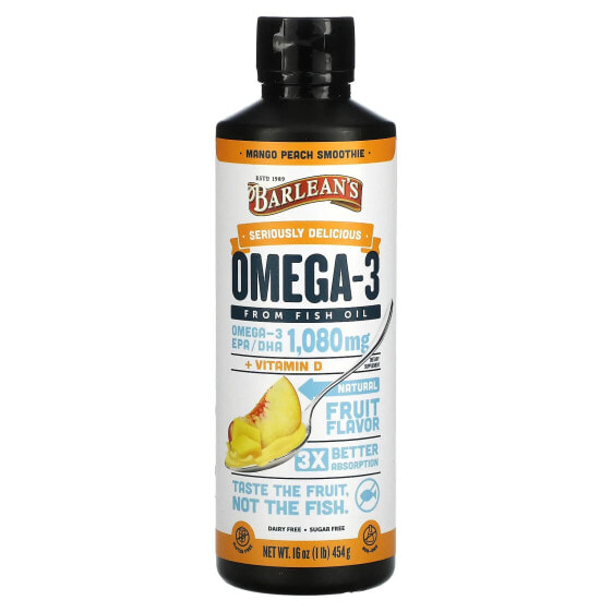 БАД Barlean's Омега-3 из рыбьего жира с манго и персиком 1080 мг, 454 г