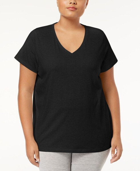 Womens Plus size Sleepwell Solid S/S V-Neck T-Shirt with Temperature Regulating Technology