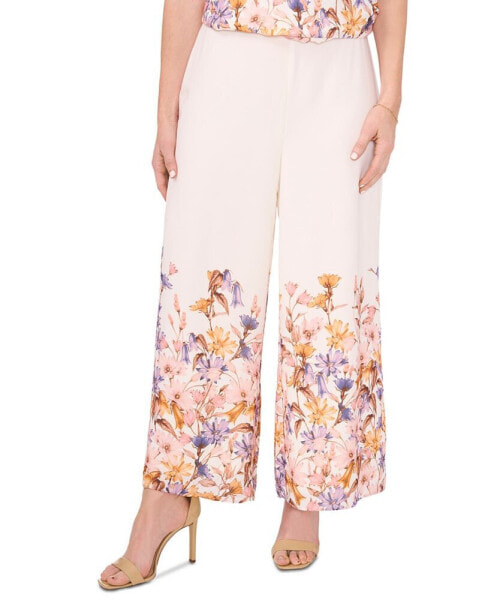 Petite Floral-Print Pull-On Wide-Leg Pants