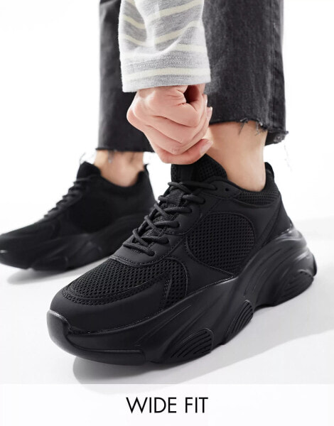 ASOS DESIGN Wide Fit Drop trainer in black