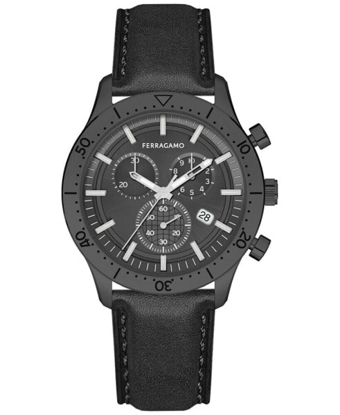 Salvatore Men's Master Swiss Chronograph Leather Strap Watch 43mm