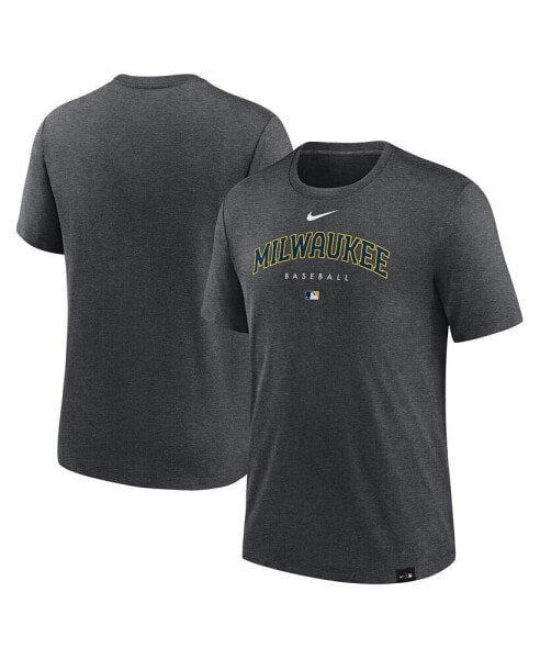 Men's Heather Charcoal Milwaukee Brewers Authentic Collection Early Work Tri-Blend Performance T-shirt