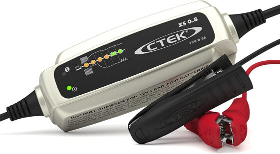 CTEK XS 0.8, Fully Automatic Battery Charger Maintenance Device (for Long Term Maintenance of Batteries for Motorcycles and Other Smaller Vehicles), 12 V, 0.8 A, EU Plug