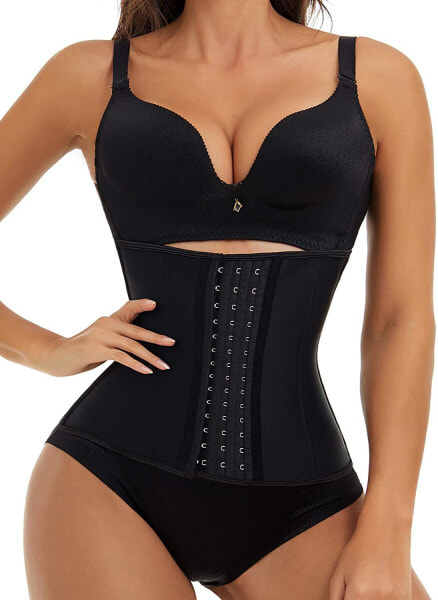 EESIM Women's Waist Shaper with Extra Extender and 25 Steel Bones, Waist Trainer for Strong Shaping Tummy Control, Adjustable Underbust Latex Corset for Sports Shaping Training Black