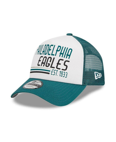 Men's White, Midnight Green Philadelphia Eagles Stacked A-Frame Trucker 9FORTY Adjustable Hat