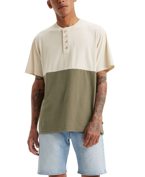 Men's Relaxed-Fit Pieced Colorblocked Henley