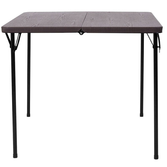 34'' Square Bi-Fold Brown Wood Grain Plastic Folding Table With Carrying Handle